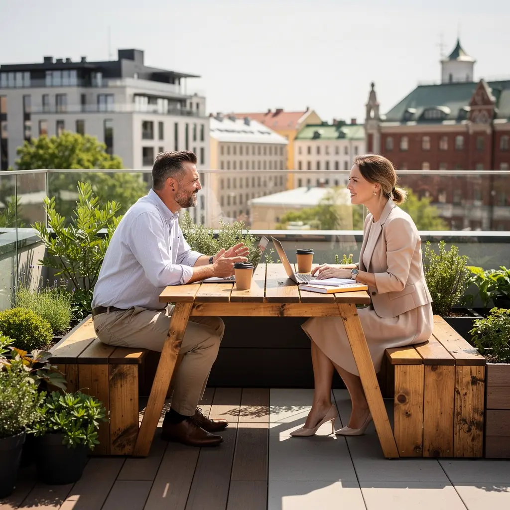 Kaasaegne väike kontor, kus on paindlikud modulaarmööbli lahendused.